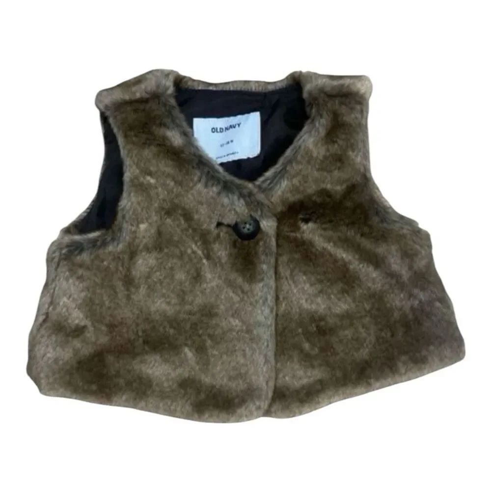 Old Navy Girl's Sleeveless Faux Fur Plush Jacket Vest Size 12-18 Months Brown